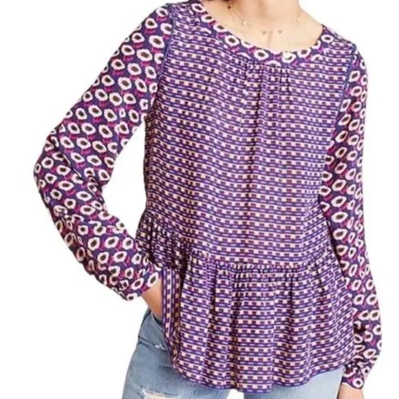 Maeve by Anthropology Tops - Maeve by Anthropologie "Natasha" Mixed Print Peplum Blouse